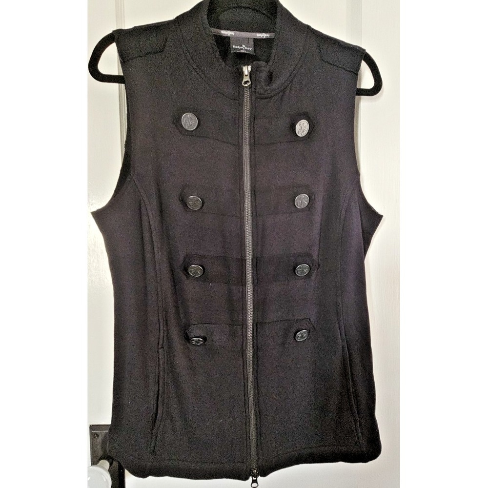 Belyn Key mock vest full zip  double-breasted black w/pockets  woman‎ Sz M
